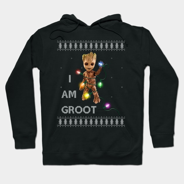 Baby Groot Christmas Lights Guardians Of The Galaxy Hoodie by Bevatron